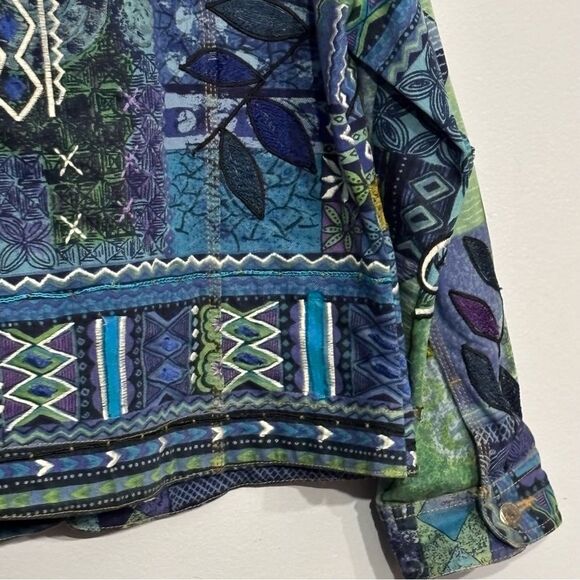 Chico’s | Women’s Mixed Artisan Blue Green Denim Jacket Coat - Picture 13 of 16